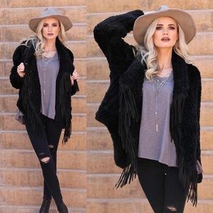Gorgeous Black Plush Cozy Fringe Jacket  // NWT